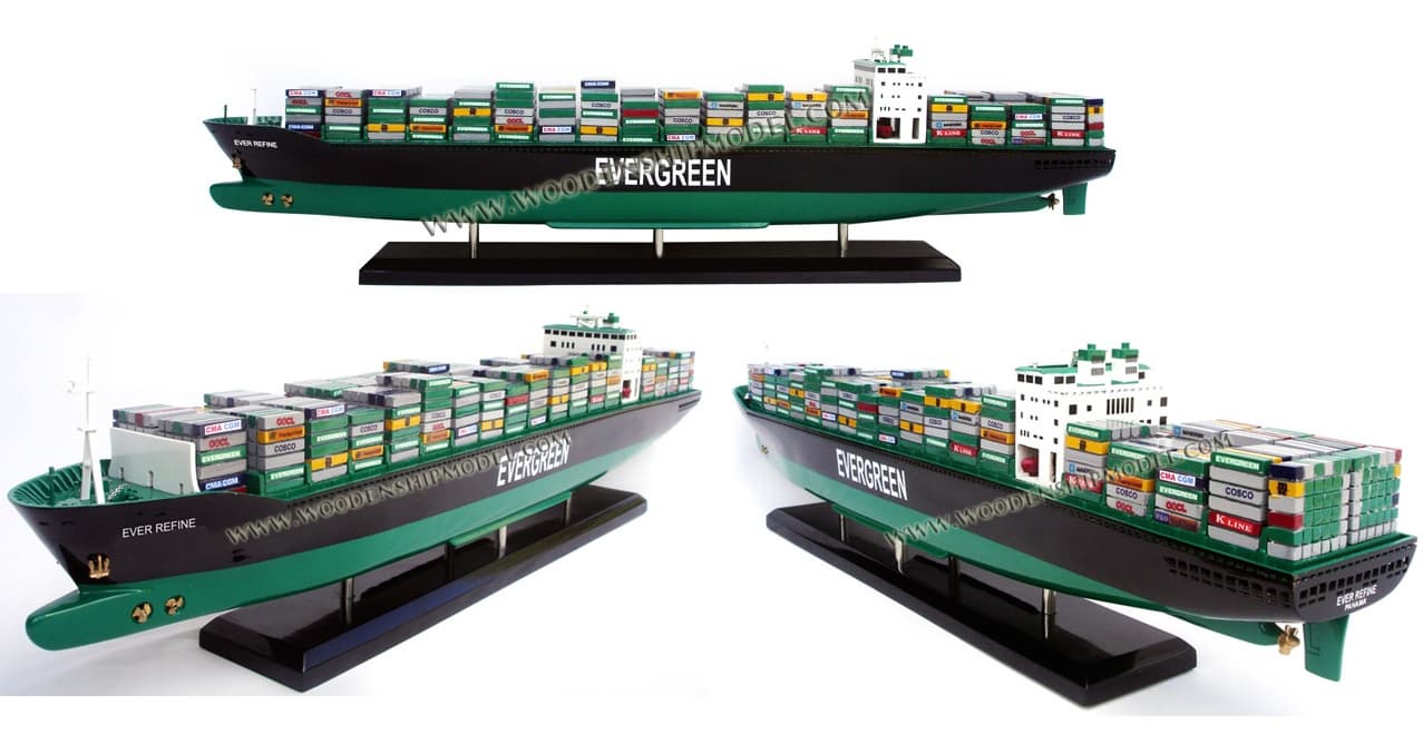 WOODEN EVERGREEN MODEL CONTAINER SHIP